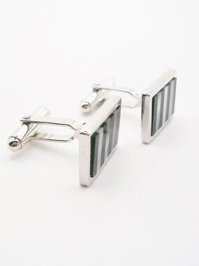 Sterling Silver Cuff Links Mother of Pearl Onyx vintage Walter E Hayward